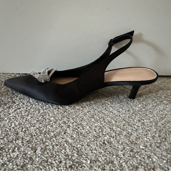 BCBGeneration Donna Black Satin Rhinestone Bow Slingback Pumps Women’s Size 8 - Picture 4 of 14